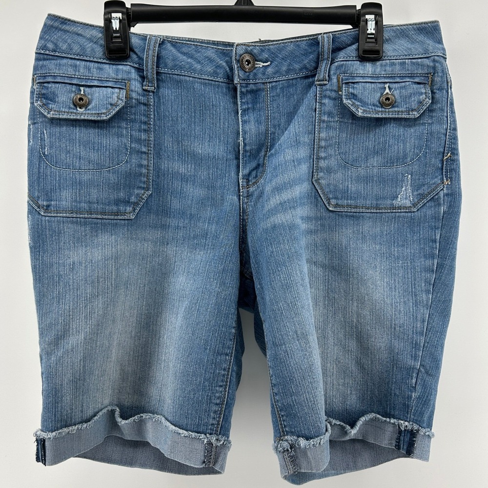 Faded Glory Blue‎ Denim Jean Bermuda Shorts Cuffed Raw Hem 12 Distressed Casual